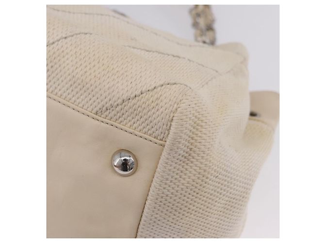 Borsa a catena CHANEL V-Stitch Icon Series Canvas Beige Silver CC Auth 201991A Argento - vista 14