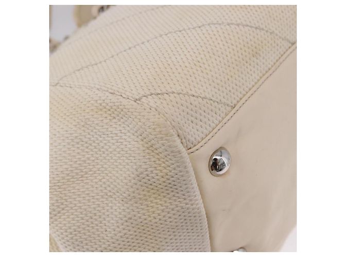 Borsa a catena CHANEL V-Stitch Icon Series Canvas Beige Silver CC Auth 201991A Argento - vista 15