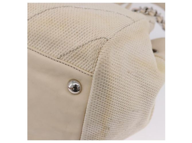 Borsa a catena CHANEL V-Stitch Icon Series Canvas Beige Silver CC Auth 201991A Argento - vista 16