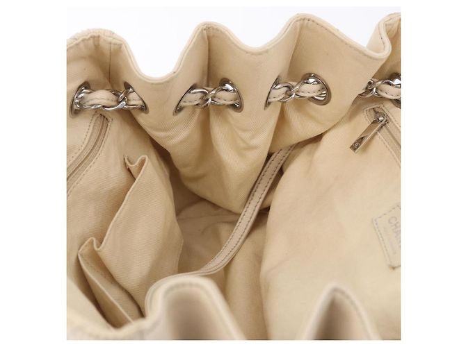 Borsa a catena CHANEL V-Stitch Icon Series Canvas Beige Silver CC Auth 201991A Argento - vista 19