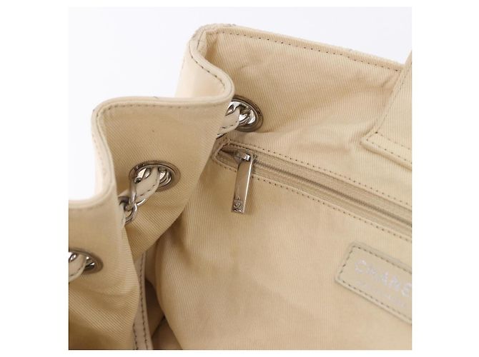 Borsa a catena CHANEL V-Stitch Icon Series Canvas Beige Silver CC Auth 201991A Argento - vista 20