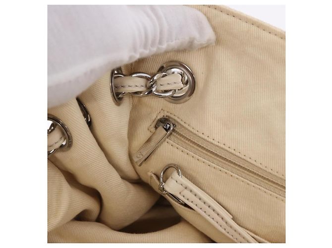 Borsa a catena CHANEL V-Stitch Icon Series Canvas Beige Silver CC Auth 201991A Argento - vista 22