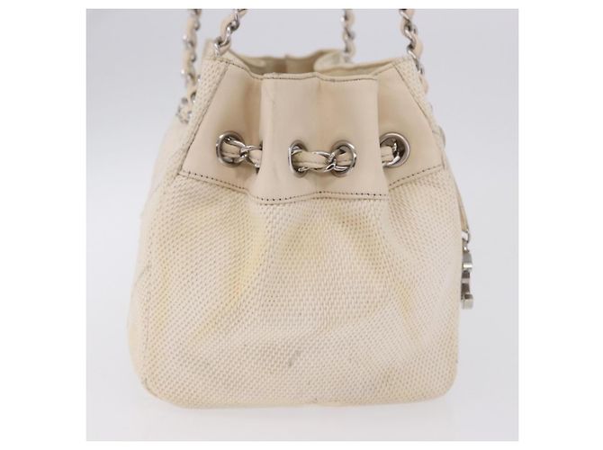 Borsa a catena CHANEL V-Stitch Icon Series Canvas Beige Silver CC Auth 201991A Argento - vista 4