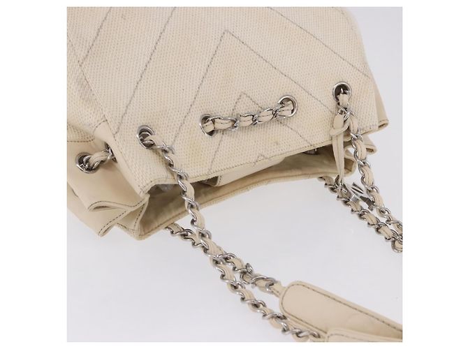 Borsa a catena CHANEL V-Stitch Icon Series Canvas Beige Silver CC Auth 201991A Argento - vista 6