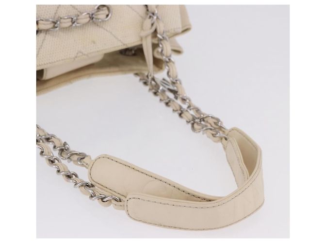 Borsa a catena CHANEL V-Stitch Icon Series Canvas Beige Silver CC Auth 201991A Argento - vista 7
