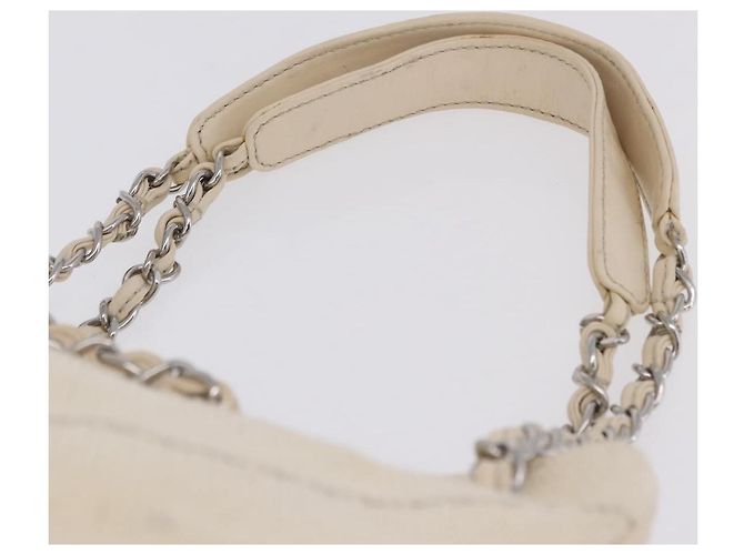 Borsa a catena CHANEL V-Stitch Icon Series Canvas Beige Silver CC Auth 201991A Argento - vista 8