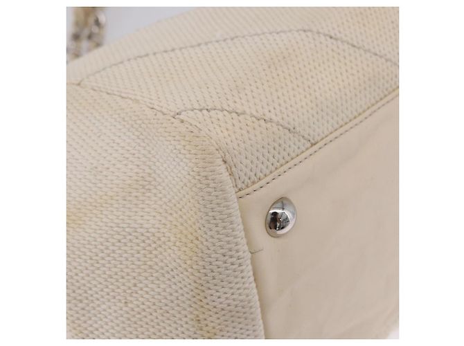 Borsa a catena CHANEL V-Stitch Icon Series Canvas Beige Silver CC Auth 201991A Argento - vista 9