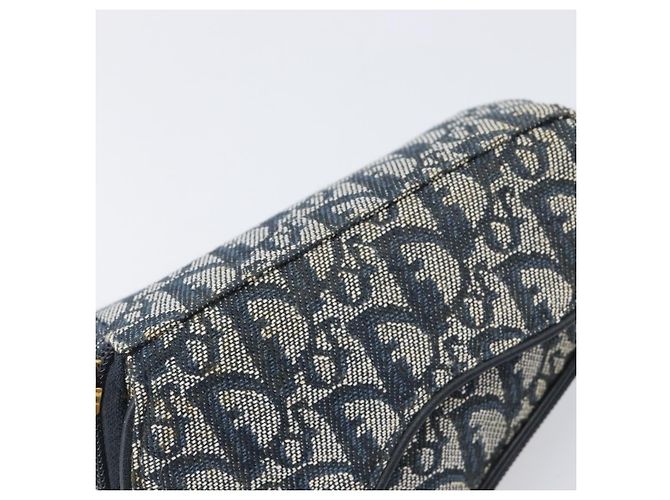 Pouch Saddle Christian Dior Trotter Canvas Navy Gold Auth 199475 D'oro Blu navy - vista 12