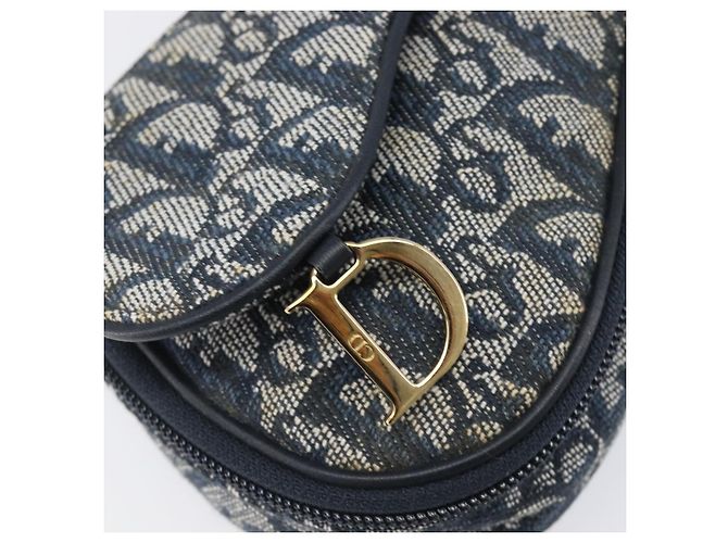 Pouch Saddle Christian Dior Trotter Canvas Navy Gold Auth 199475 D'oro Blu navy - vista 13