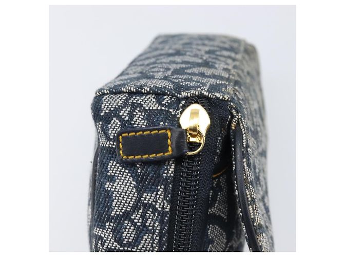 Pouch Saddle Christian Dior Trotter Canvas Navy Gold Auth 199475 D'oro Blu navy - vista 14
