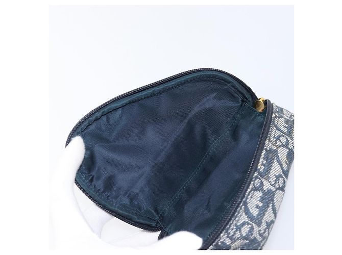 Pouch Saddle Christian Dior Trotter Canvas Navy Gold Auth 199475 D'oro Blu navy - vista 15