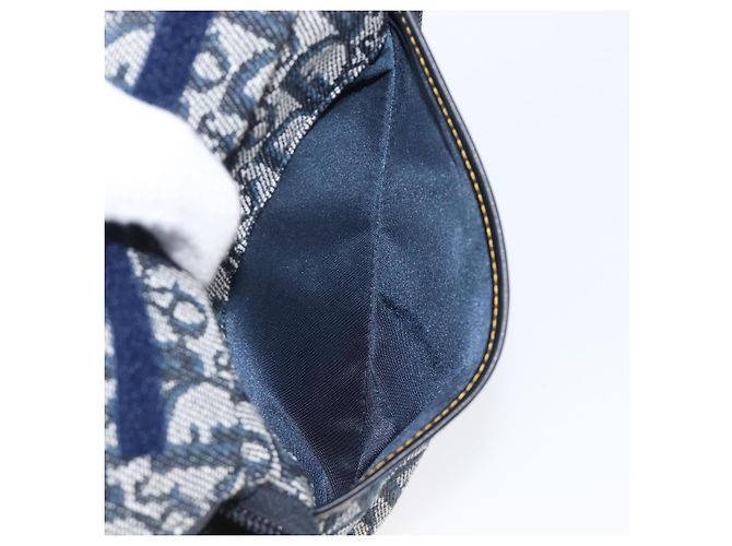 Pouch Saddle Christian Dior Trotter Canvas Navy Gold Auth 199475 D'oro Blu navy - vista 20