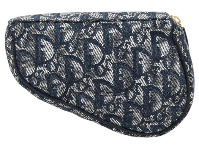 Pouch Saddle Christian Dior Trotter Canvas Navy Gold Auth 199475 D'oro Blu navy - vista 3