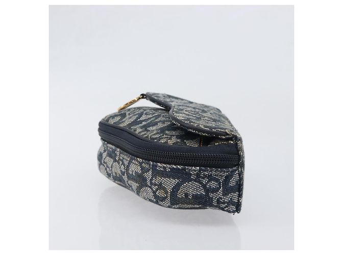 Pouch Saddle Christian Dior Trotter Canvas Navy Gold Auth 199475 D'oro Blu navy - vista 4