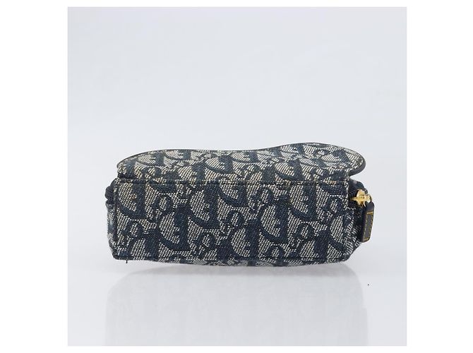 Pouch Saddle Christian Dior Trotter Canvas Navy Gold Auth 199475 D'oro Blu navy - vista 6