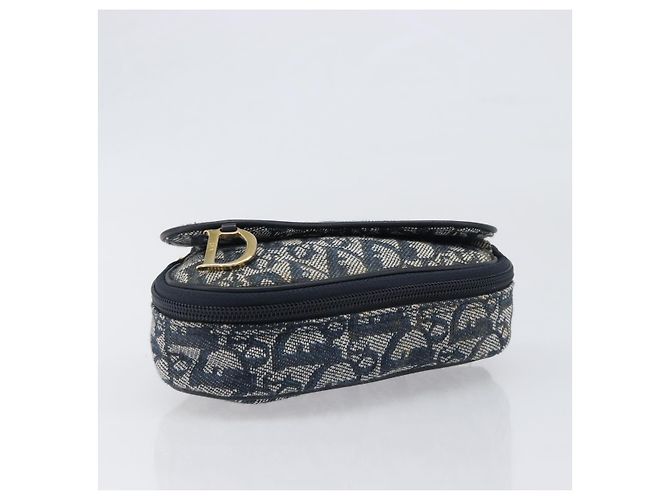 Pouch Saddle Christian Dior Trotter Canvas Navy Gold Auth 199475 D'oro Blu navy - vista 7