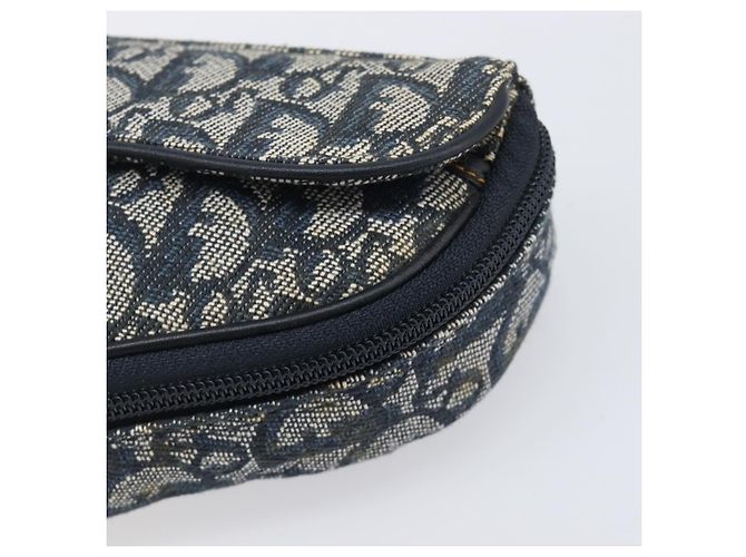 Pouch Saddle Christian Dior Trotter Canvas Navy Gold Auth 199475 D'oro Blu navy - vista 8