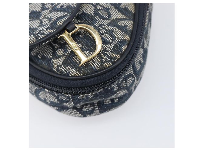 Pouch Saddle Christian Dior Trotter Canvas Navy Gold Auth 199475 D'oro Blu navy - vista 9