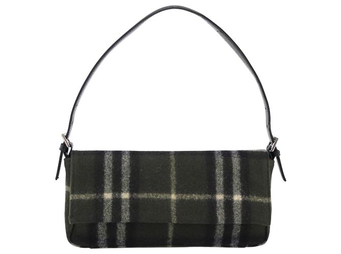 Borsa a Tracolla Burberrys Nova Check Lana Verde Argento Auth 202175A - vista 13