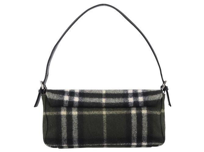 Borsa a Tracolla Burberrys Nova Check Lana Verde Argento Auth 202175A - vista 2