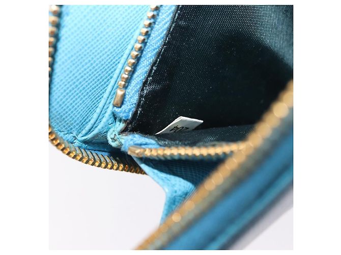 Saffiano PRADA Langbörse aus Safiano-Leder Hellblau Gold Auth 202031V Golden - Ansicht 10
