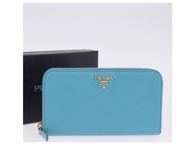 Saffiano PRADA Langbörse aus Safiano-Leder Hellblau Gold Auth 202031V Golden - Ansicht 12