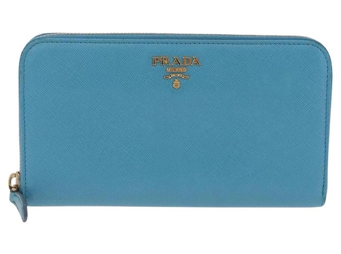 Saffiano PRADA Langbörse aus Safiano-Leder Hellblau Gold Auth 202031V Golden - Ansicht 13