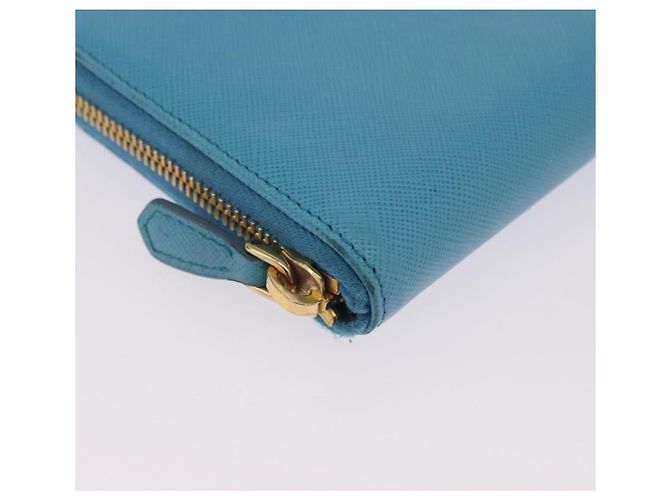 Saffiano PRADA Langbörse aus Safiano-Leder Hellblau Gold Auth 202031V Golden - Ansicht 14