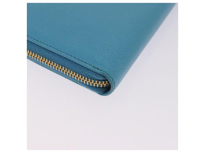 Saffiano PRADA Langbörse aus Safiano-Leder Hellblau Gold Auth 202031V Golden - Ansicht 16