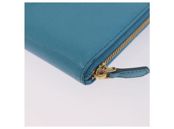 Saffiano PRADA Langbörse aus Safiano-Leder Hellblau Gold Auth 202031V Golden - Ansicht 17