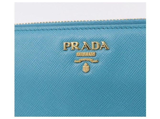 Saffiano PRADA Langbörse aus Safiano-Leder Hellblau Gold Auth 202031V Golden - Ansicht 18