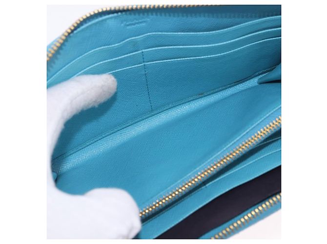 Saffiano PRADA Langbörse aus Safiano-Leder Hellblau Gold Auth 202031V Golden - Ansicht 21