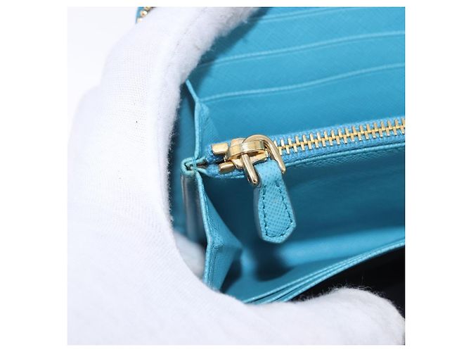 Saffiano PRADA Langbörse aus Safiano-Leder Hellblau Gold Auth 202031V Golden - Ansicht 24