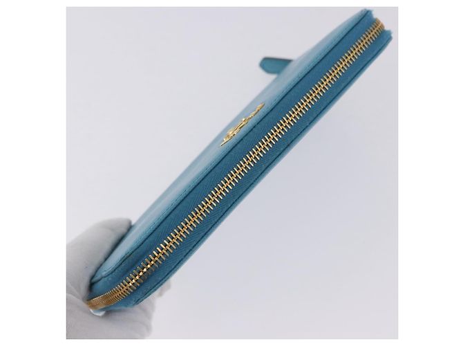 Saffiano PRADA Langbörse aus Safiano-Leder Hellblau Gold Auth 202031V Golden - Ansicht 5