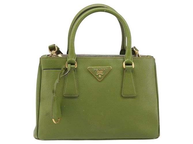 Bolsa de mão PRADA Galleria Saffiano 2way Green Gold Tone Auth 199533A Verde - vista 13