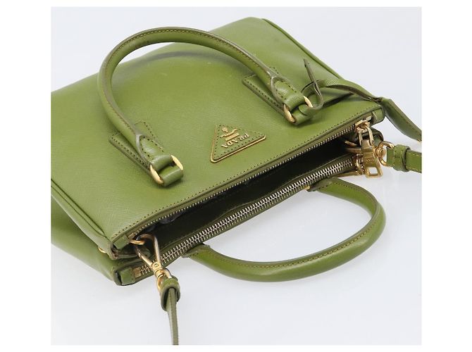 Bolsa de mão PRADA Galleria Saffiano 2way Green Gold Tone Auth 199533A Verde - vista 14