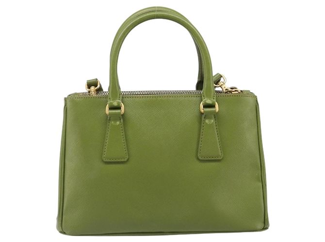 Bolsa de mão PRADA Galleria Saffiano 2way Green Gold Tone Auth 199533A Verde - vista 2
