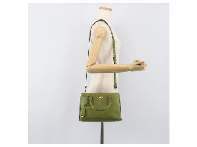 Bolsa de mão PRADA Galleria Saffiano 2way Green Gold Tone Auth 199533A Verde - vista 30