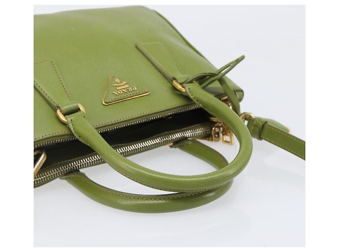 Bolsa de mão PRADA Galleria Saffiano 2way Green Gold Tone Auth 199533A Verde - vista 7