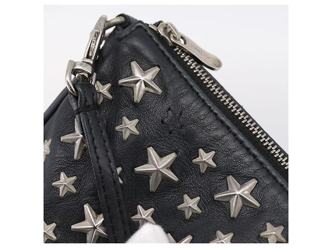 Jimmy Choo Accessory Pouch Leather Black Silver Auth 202164A Silvery - view 10