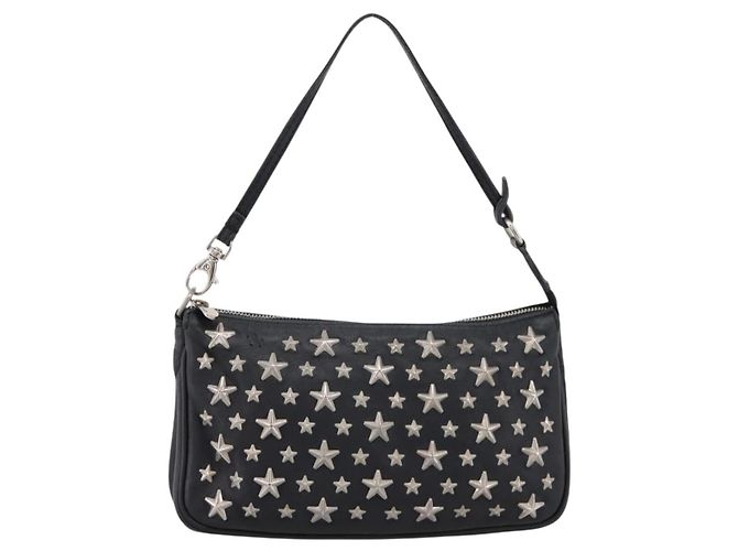 Jimmy Choo Accessory Pouch Leather Black Silver Auth 202164A Silvery - view 13