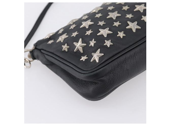 Jimmy Choo Accessory Pouch Leather Black Silver Auth 202164A Silvery - view 14