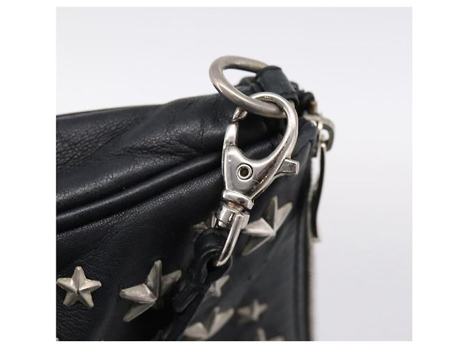 Jimmy Choo Accessory Pouch Leather Black Silver Auth 202164A Silvery - view 17