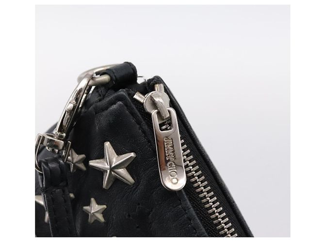 Jimmy Choo Accessory Pouch Leather Black Silver Auth 202164A Silvery - view 18