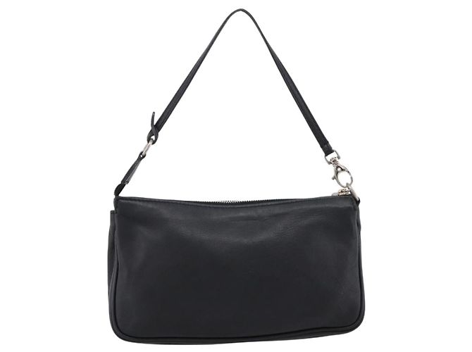 Jimmy Choo Accessory Pouch Leather Black Silver Auth 202164A Silvery - view 2