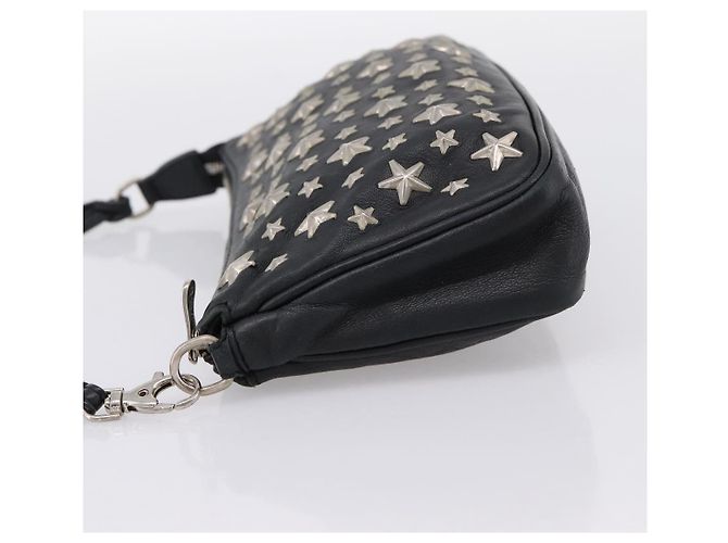 Jimmy Choo Accessory Pouch Leather Black Silver Auth 202164A Silvery - view 3