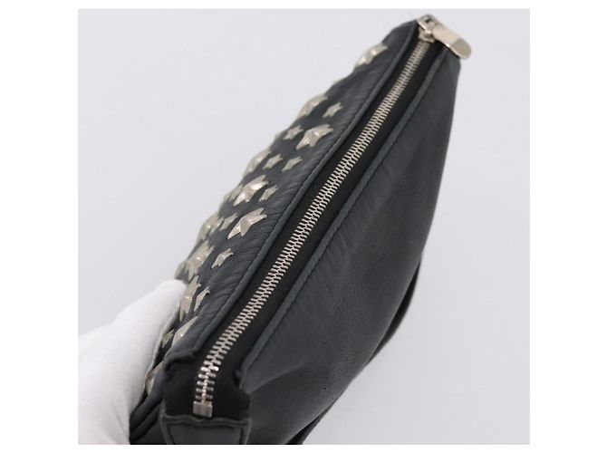 Jimmy Choo Accessory Pouch Leather Black Silver Auth 202164A Silvery - view 6