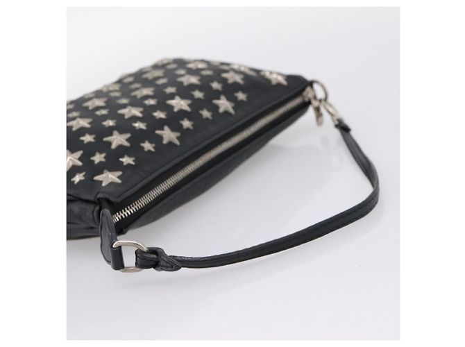 Jimmy Choo Accessory Pouch Leather Black Silver Auth 202164A Silvery - view 7