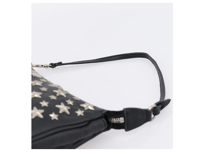 Jimmy Choo Accessory Pouch Leather Black Silver Auth 202164A Silvery - view 8