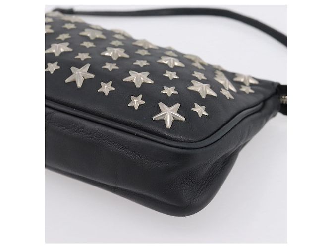 Jimmy Choo Accessory Pouch Leather Black Silver Auth 202164A Silvery - view 9